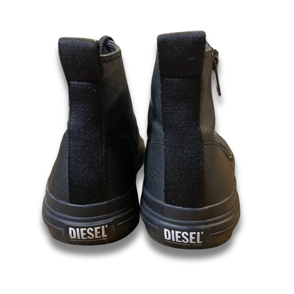 Diesel S-Athos DV Mid Black Leather High-Top Sneakers With Side Zipper Lace-Up C - Picture 6 of 10